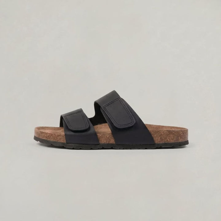 Women's Boots Double Strap Open Toe Flat Slip-On Slides - Black