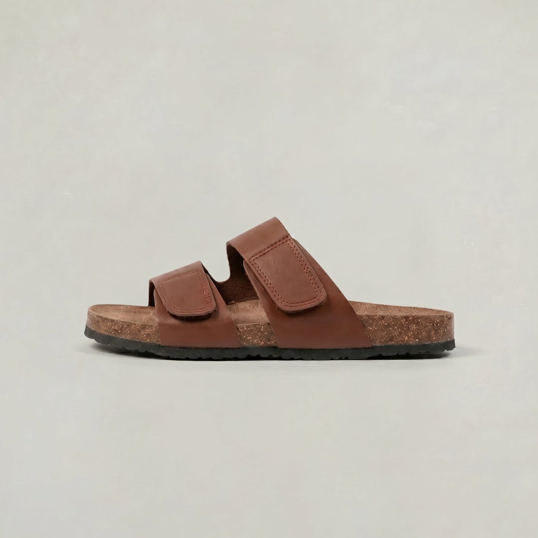 Women's Boots Double Strap Open Toe Flat Slip-On Slides - Brown