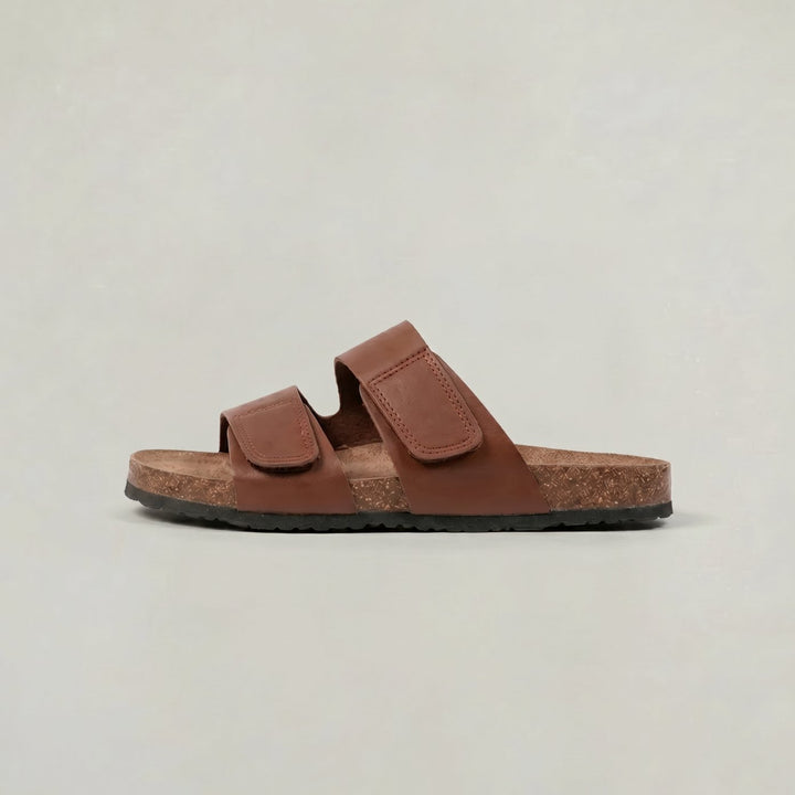 Women's Boots Double Strap Open Toe Flat Slip-On Slides - Brown