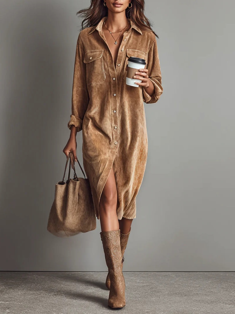 Fiona | Women's Button Front Long Sleeve Midi Dress Luvy Boutique