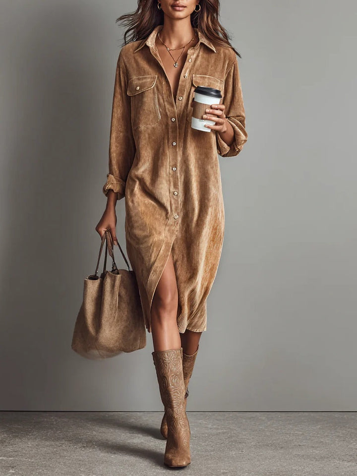 Fiona | Women's Button Front Long Sleeve Midi Dress Luvy Boutique