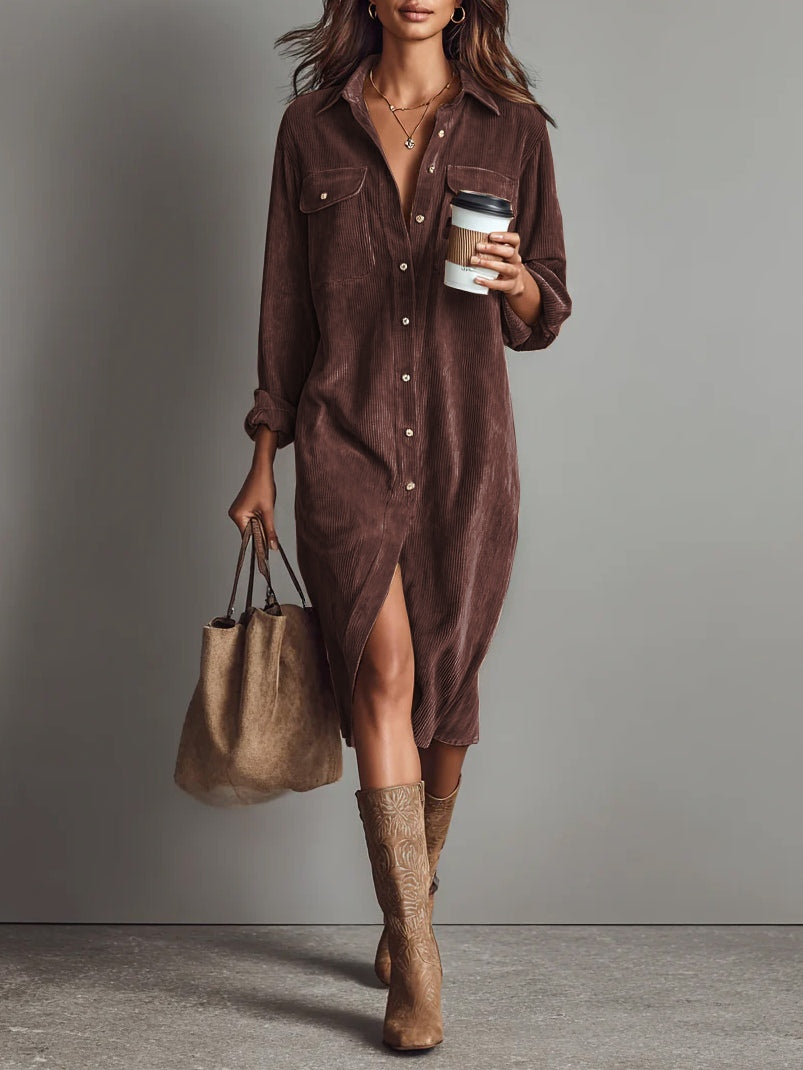 Fiona | Women's Button Front Long Sleeve Midi Dress Luvy Boutique