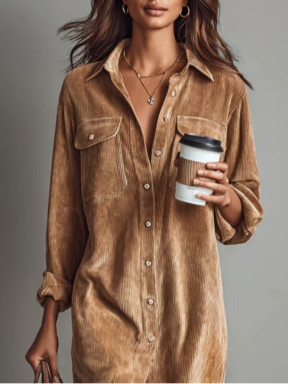 Fiona | Women's Button Front Long Sleeve Midi Dress Luvy Boutique