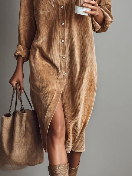 Fiona | Women's Button Front Long Sleeve Midi Dress Luvy Boutique