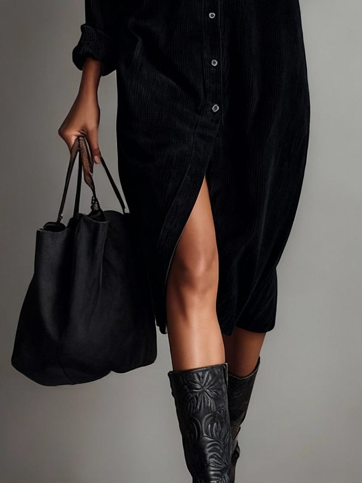 Fiona | Women's Button Front Long Sleeve Midi Dress Luvy Boutique