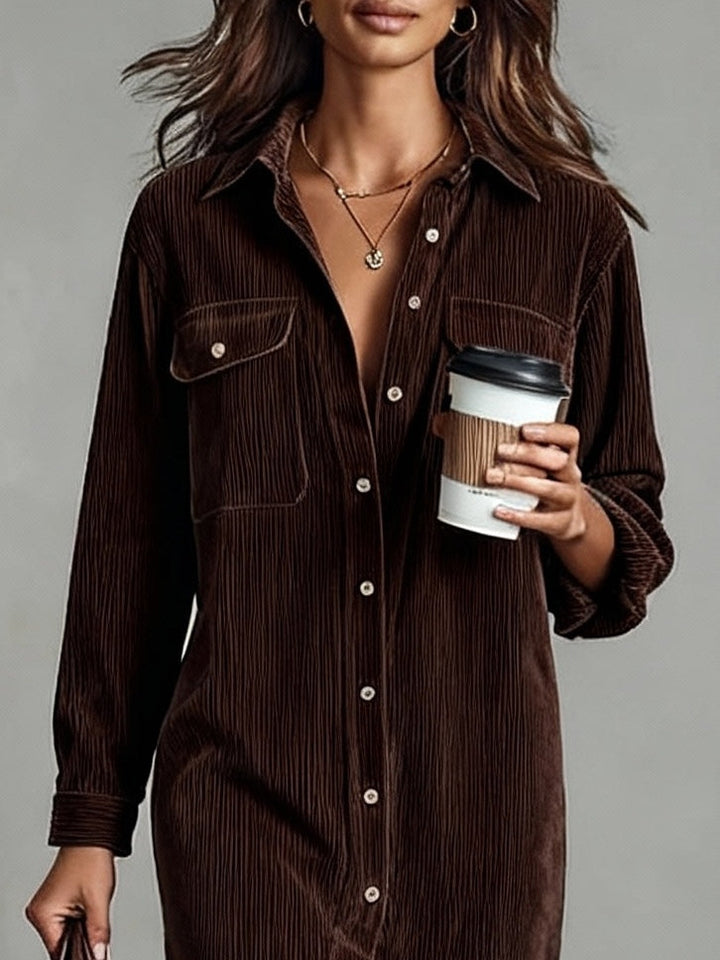 Fiona | Women's Button Front Long Sleeve Midi Dress Luvy Boutique