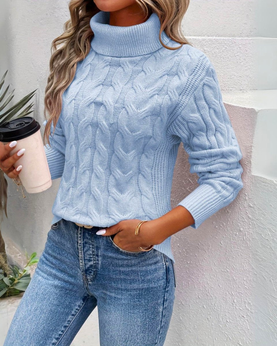 Women's Cable-Knit Turtleneck Sweater Relaxed Pullover