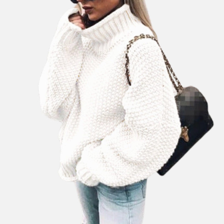 Women's Cardigan Oversized Chunky Knit Turtleneck Sweater - White