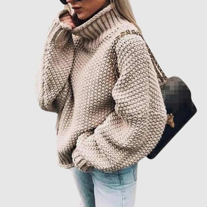 Women's Cardigan Oversized Chunky Knit Turtleneck Sweater - Khaki