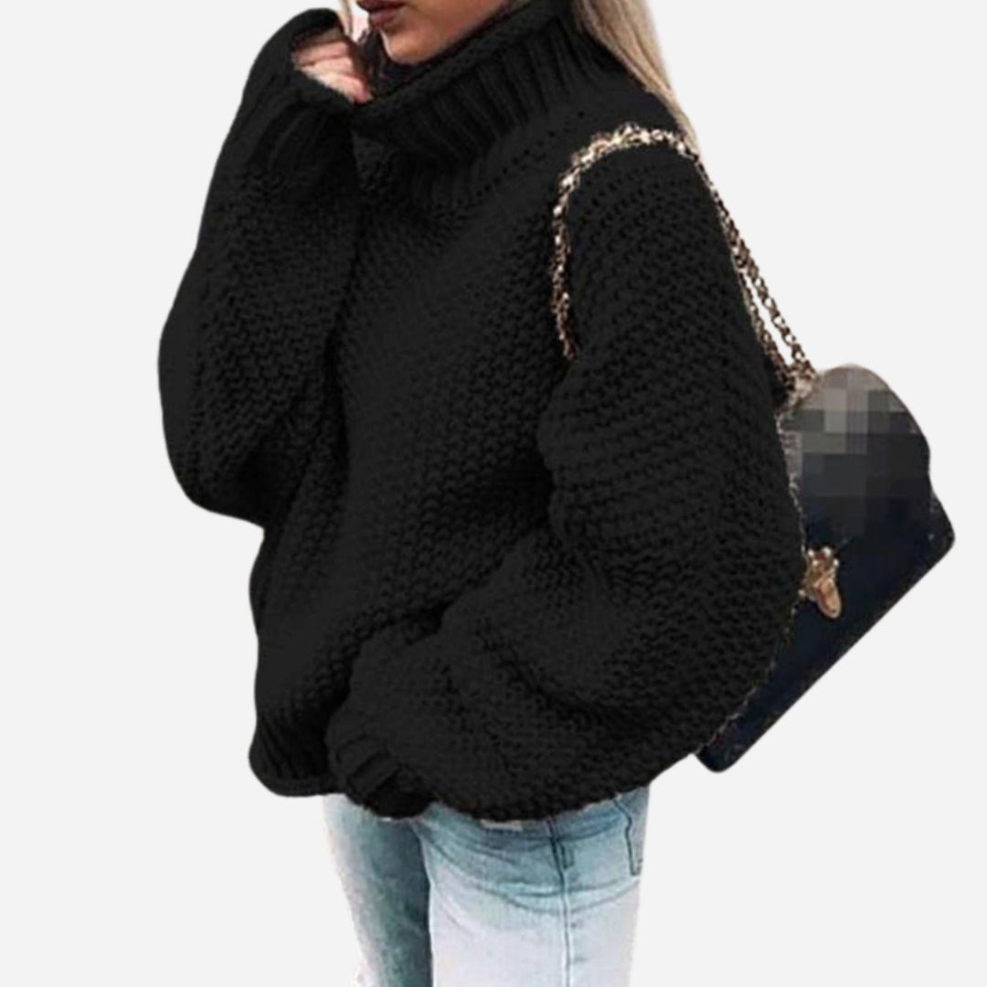 Women's Cardigan Oversized Chunky Knit Turtleneck Sweater - Black
