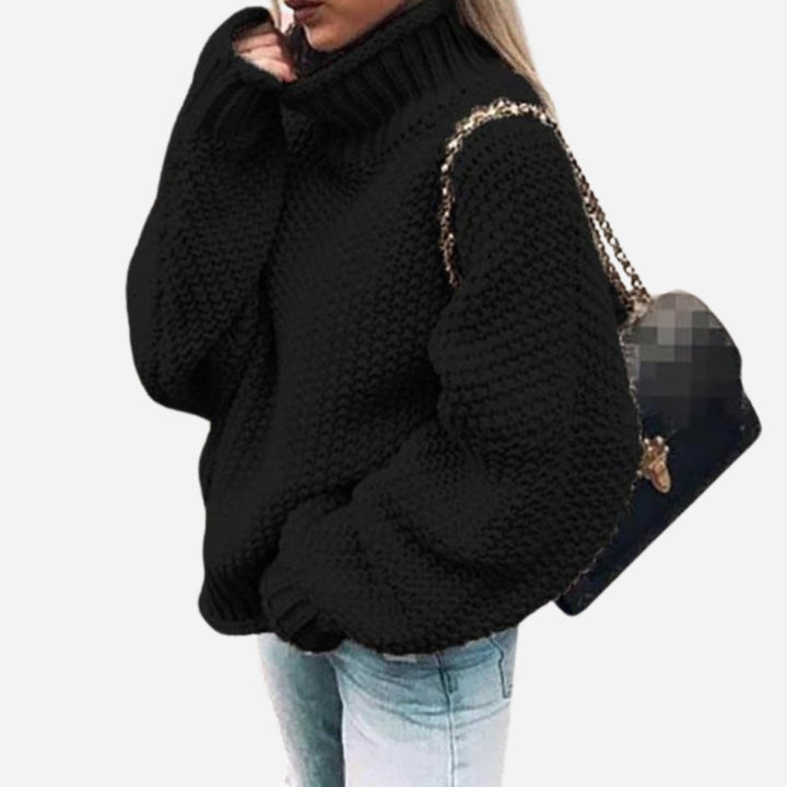 Women's Cardigan Oversized Chunky Knit Turtleneck Sweater - Black