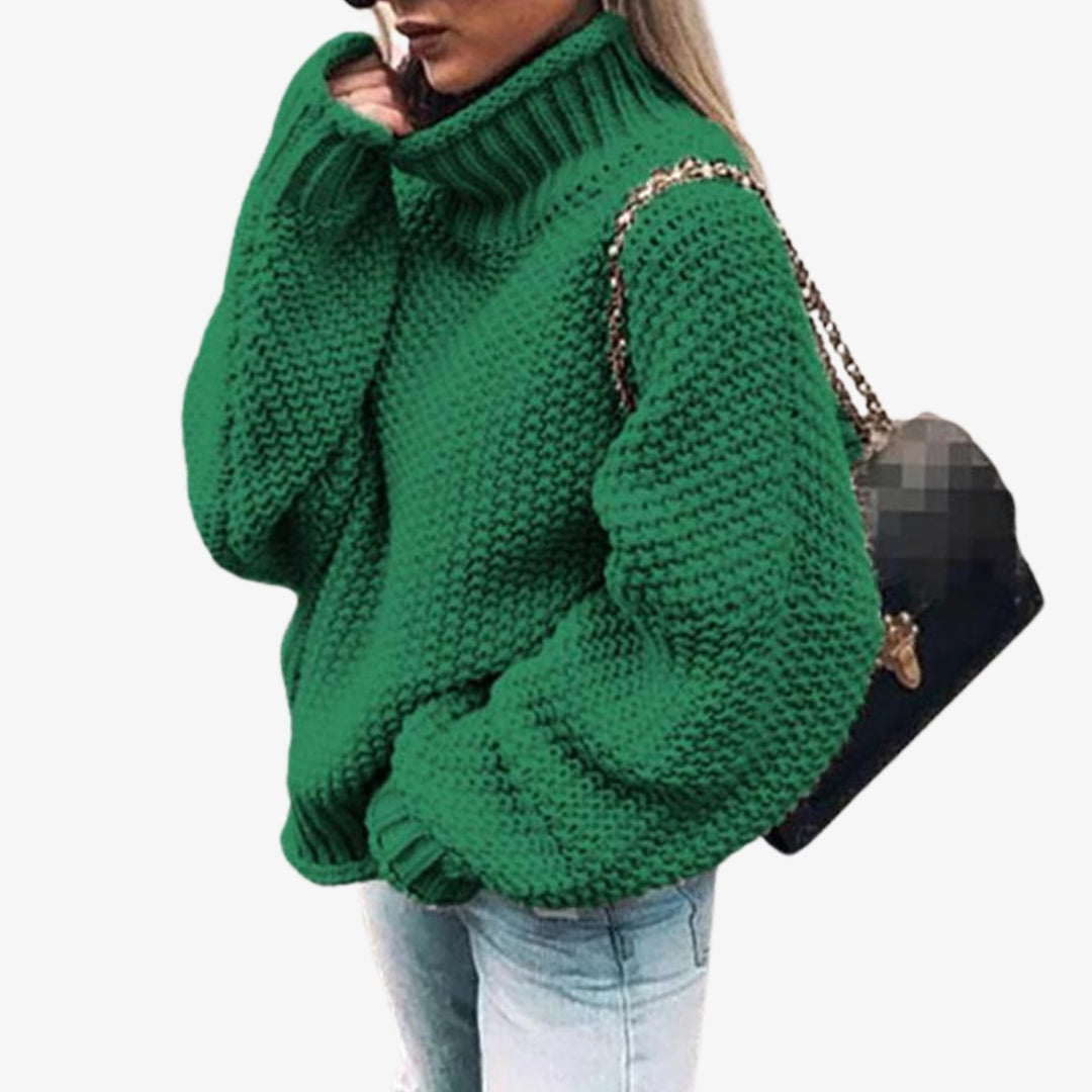 Women's Cardigan Oversized Chunky Knit Turtleneck Sweater - Green