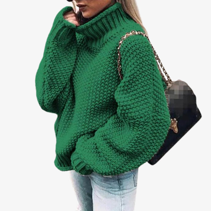 Women's Cardigan Oversized Chunky Knit Turtleneck Sweater - Green