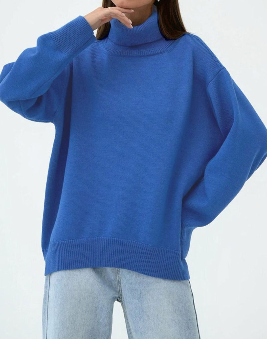 Women's Cardigan Oversized Turtleneck Ribbed Knit Pullover Sweater - Blue