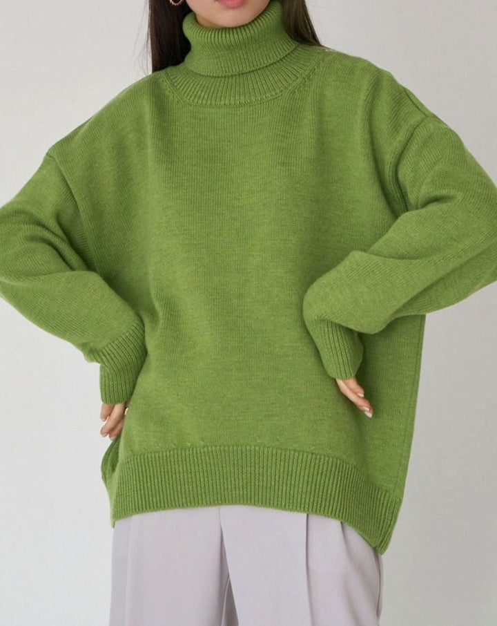 Women's Cardigan Oversized Turtleneck Ribbed Knit Pullover Sweater - Green