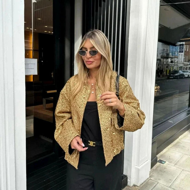Women's Chic Sequin-Embellished Tweed Blazer Jacket