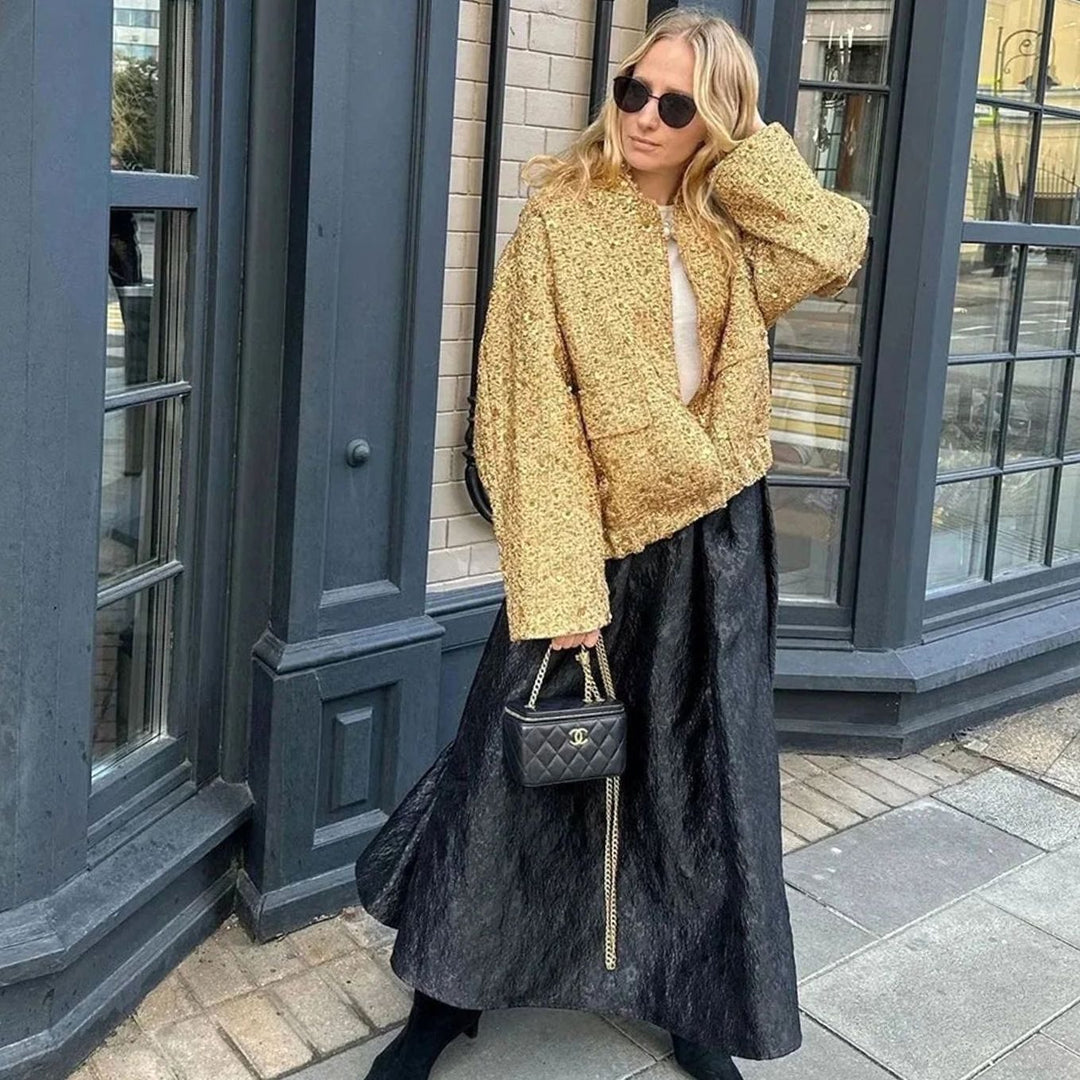 Women's Chic Sequin-Embellished Tweed Blazer Jacket
