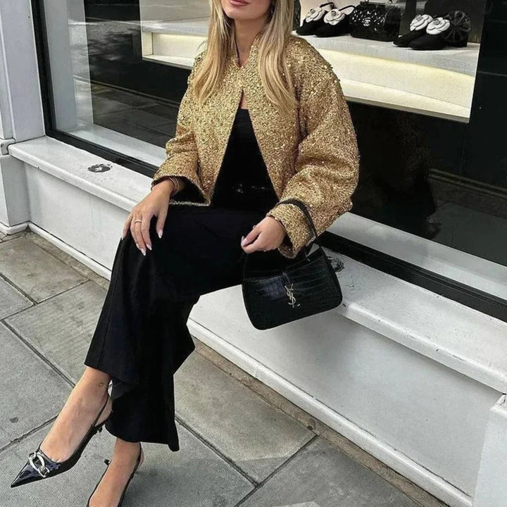 Women's Chic Sequin-Embellished Tweed Blazer Jacket