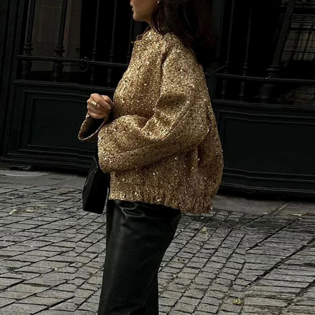 Women's Chic Sequin-Embellished Tweed Blazer Jacket