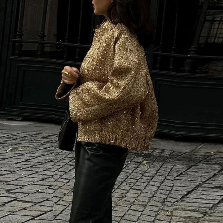 Women's Chic Sequin-Embellished Tweed Blazer Jacket