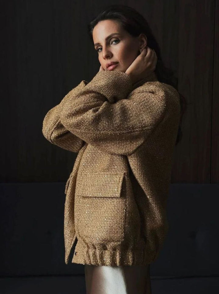 Women's Chic Sequin-Embellished Tweed Blazer Jacket