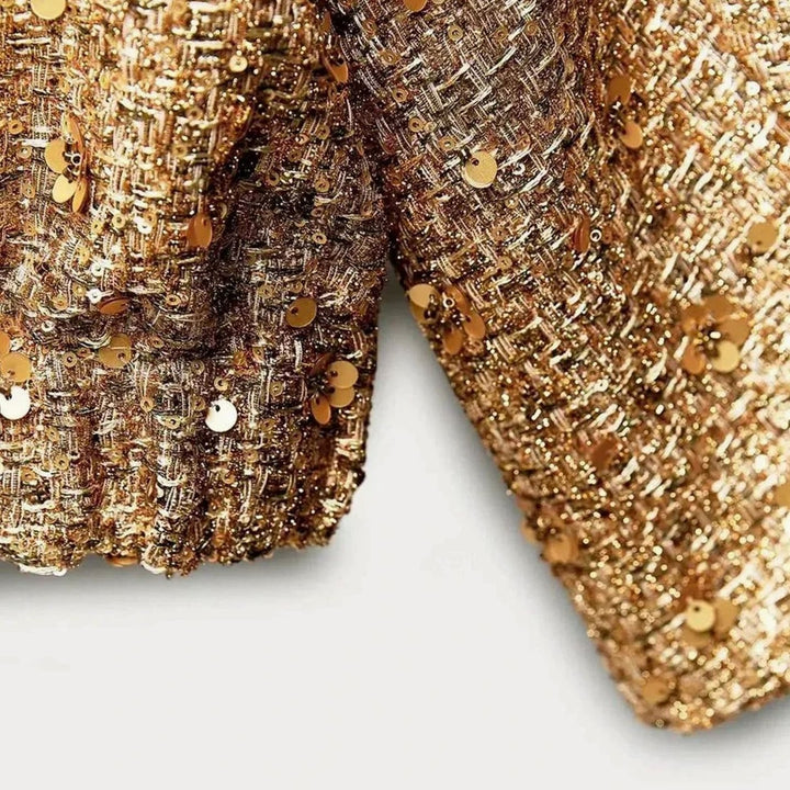 Women's Chic Sequin-Embellished Tweed Blazer Jacket