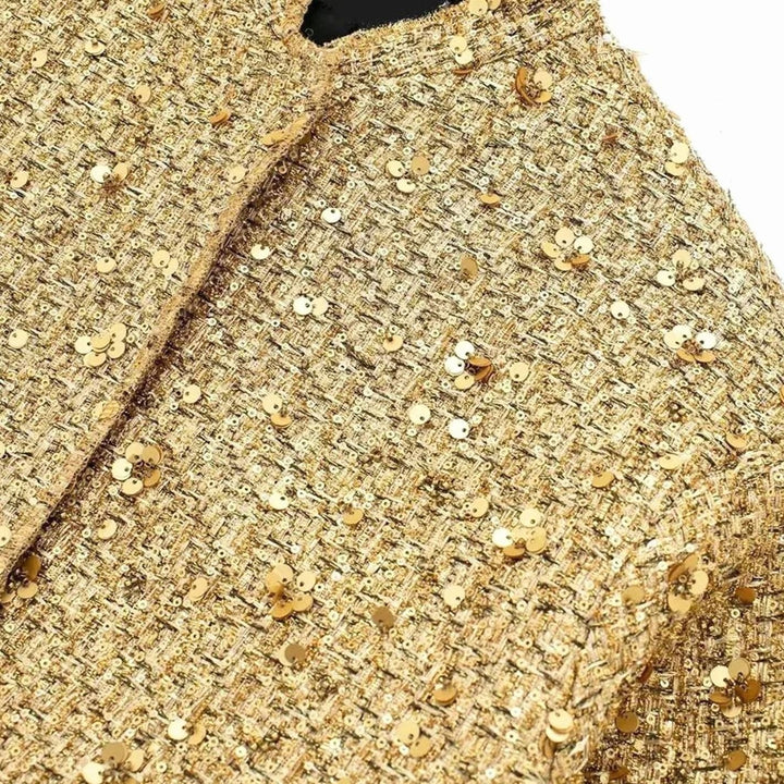 Women's Chic Sequin-Embellished Tweed Blazer Jacket