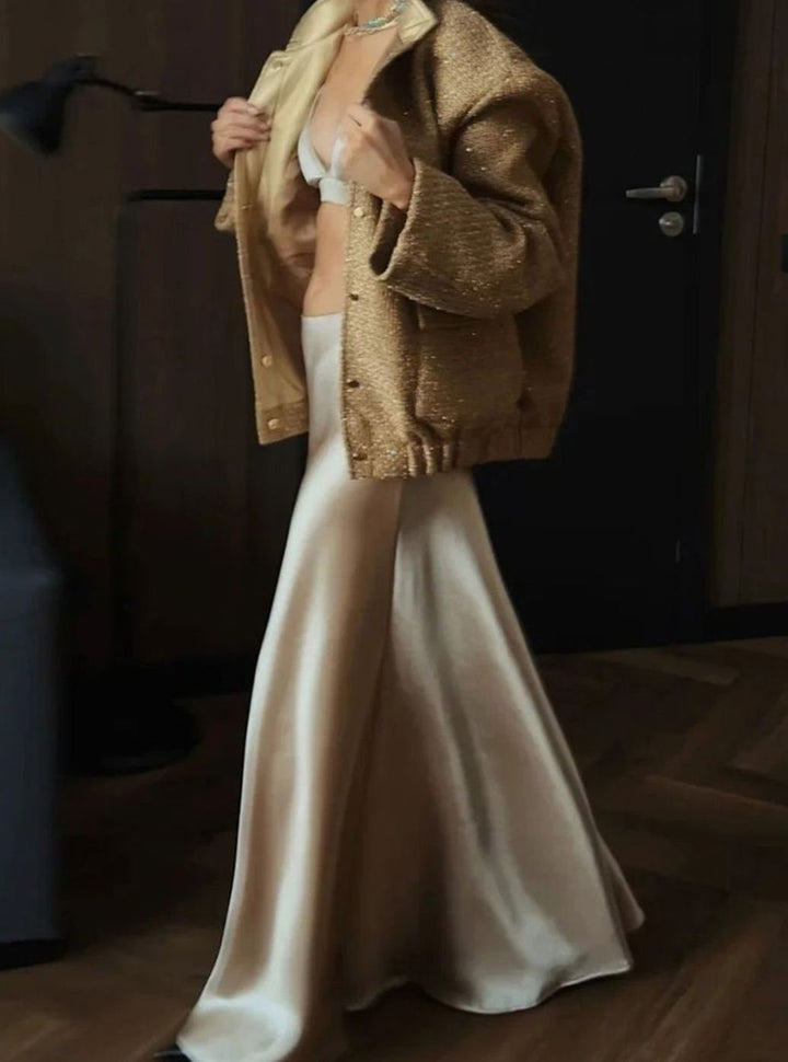 Women's Chic Sequin-Embellished Tweed Blazer Jacket