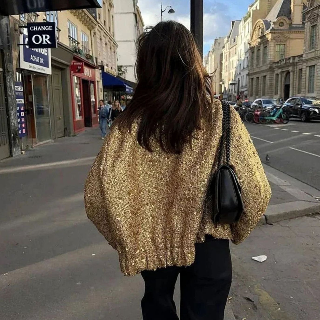 Women's Chic Sequin-Embellished Tweed Blazer Jacket
