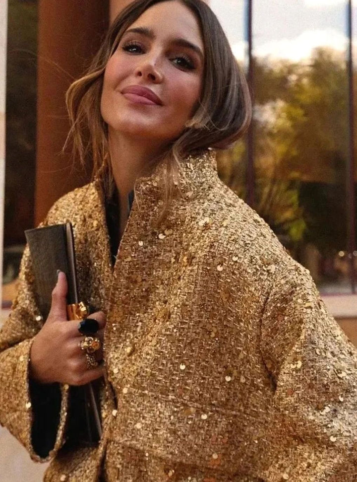 Women's Chic Sequin-Embellished Tweed Blazer Jacket