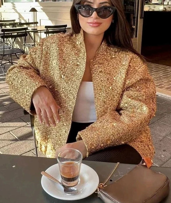 Women's Chic Sequin-Embellished Tweed Blazer Jacket