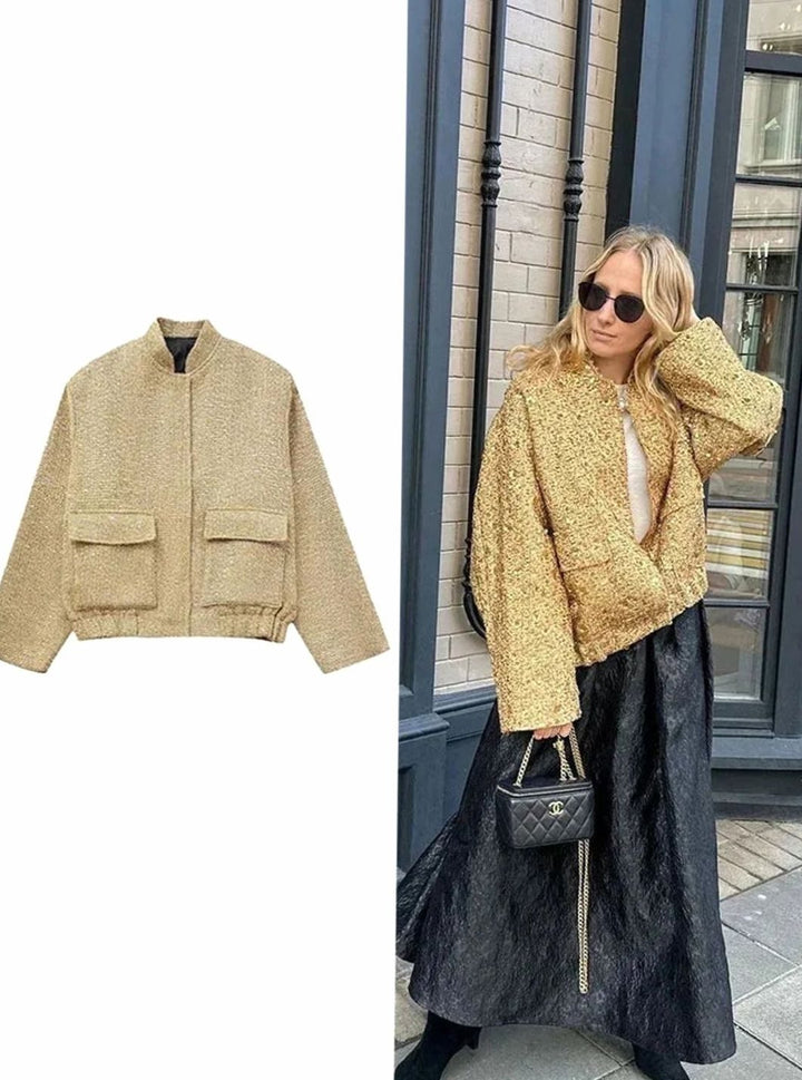 Women's Chic Sequin-Embellished Tweed Blazer Jacket