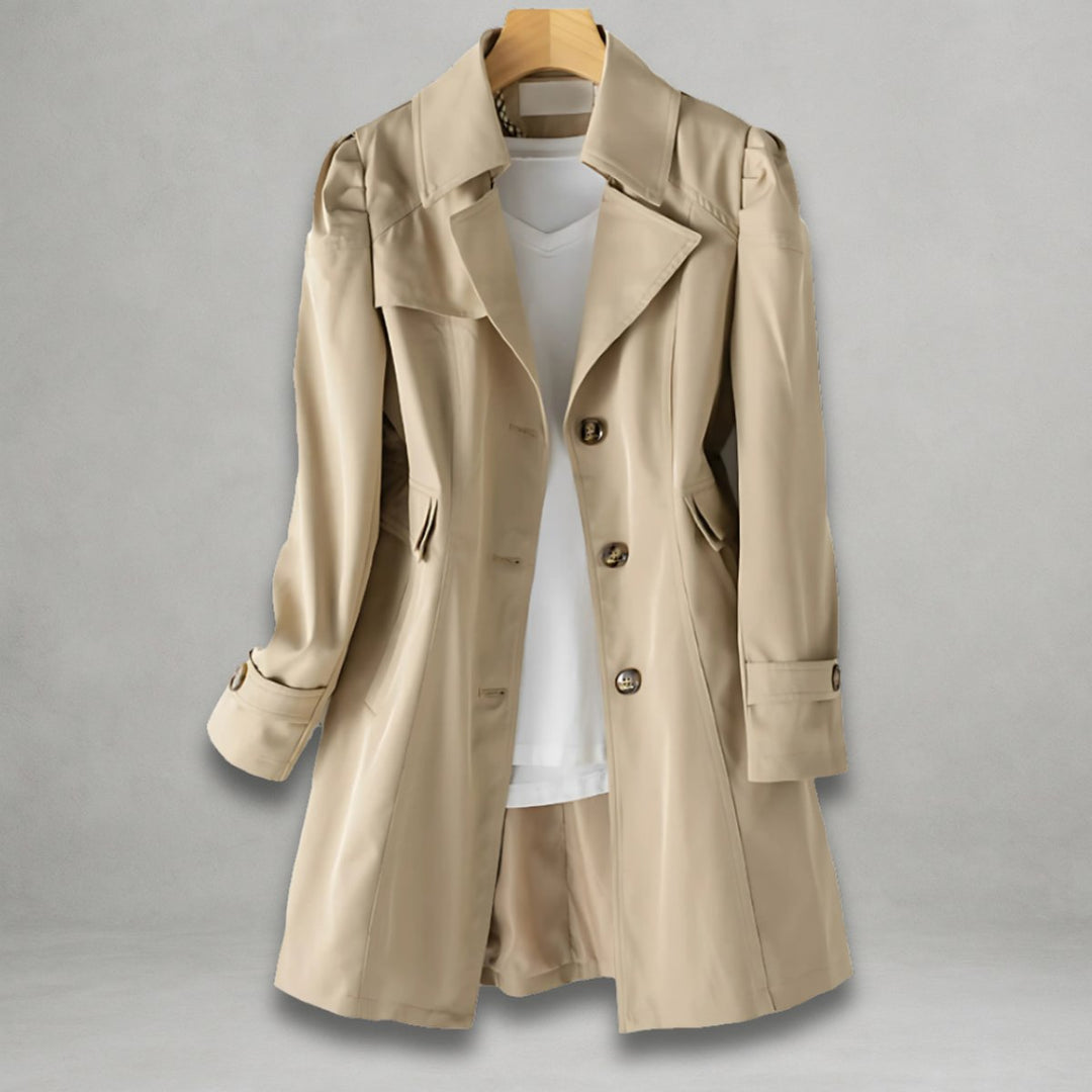 Women's Classic Single-Breasted Trench Coat Tailored Lapel - Khaki