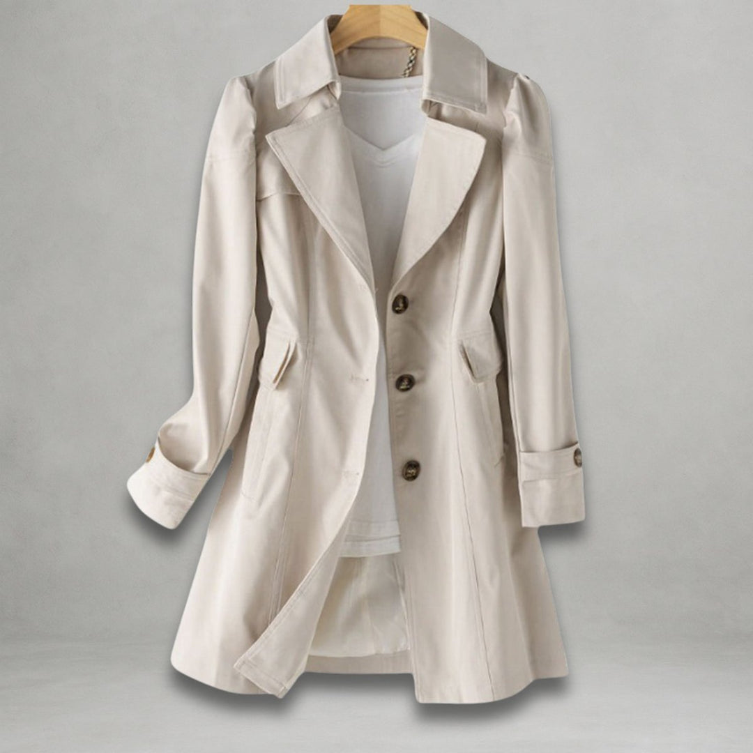 Women's Classic Single-Breasted Trench Coat Tailored Lapel - Beige