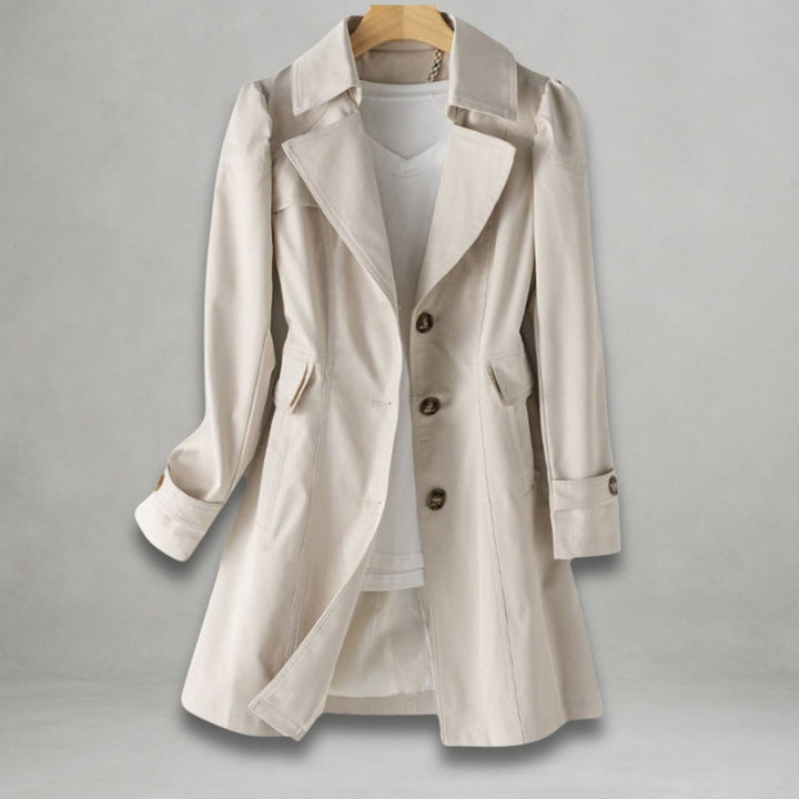 Women's Classic Single-Breasted Trench Coat Tailored Lapel - Beige
