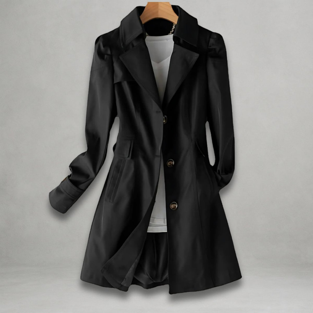 Women's Classic Single-Breasted Trench Coat Tailored Lapel - Black