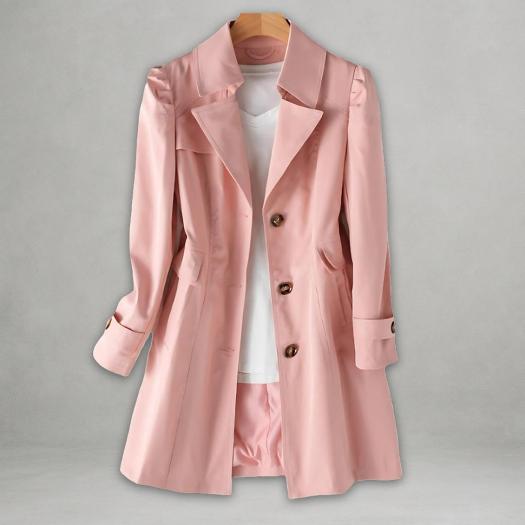 Women's Classic Single-Breasted Trench Coat Tailored Lapel - Pink