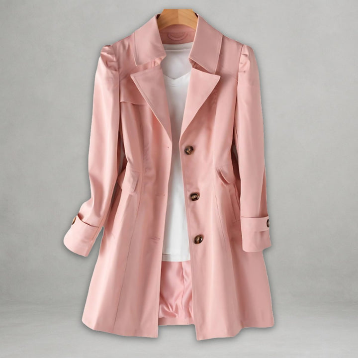 Women's Classic Single-Breasted Trench Coat Tailored Lapel - Pink