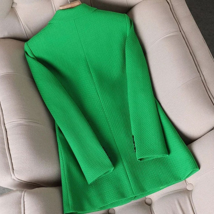 Women's Coat Double-Breasted Plaid Blazer Notched Lapel