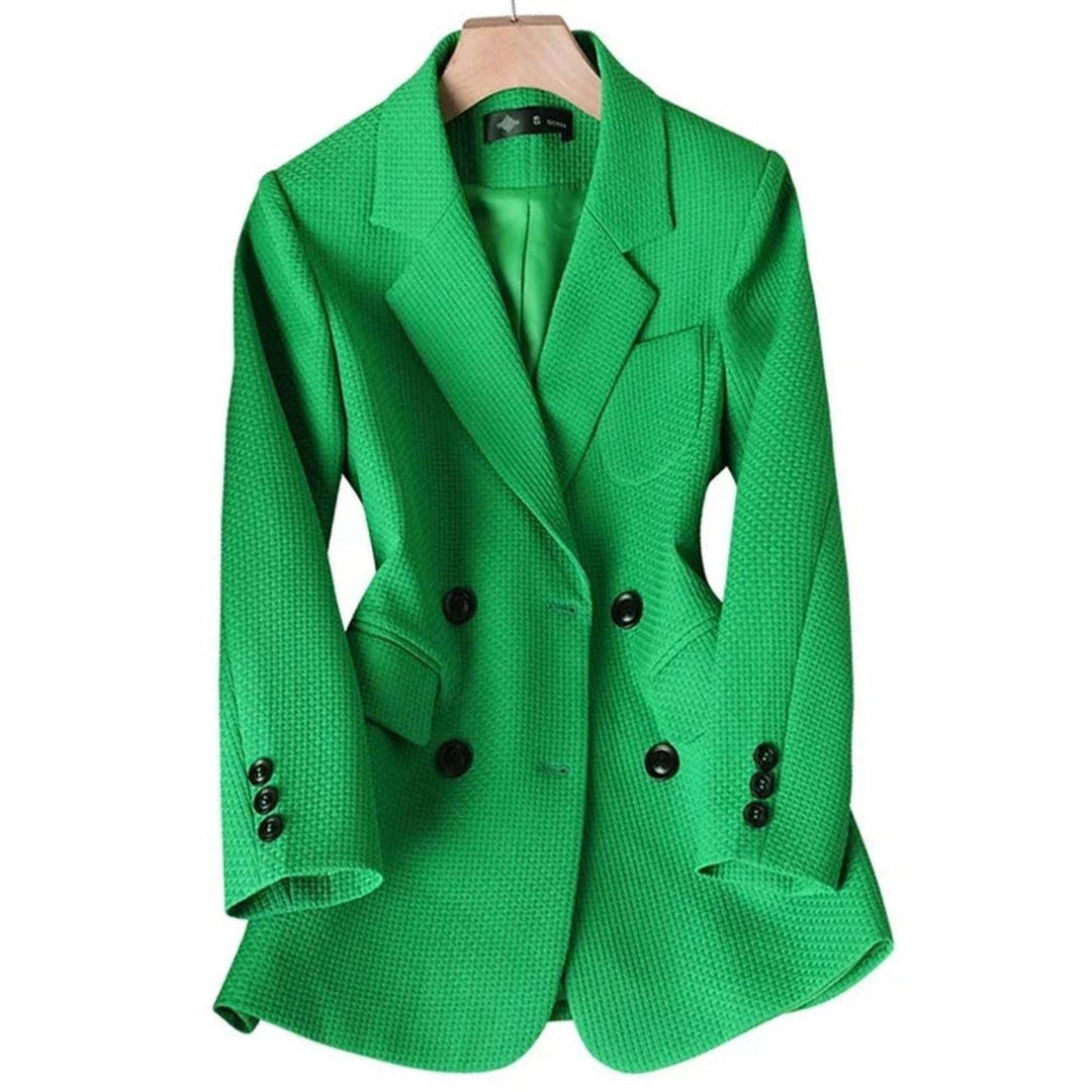 Women's Coat Double-Breasted Plaid Blazer Notched Lapel