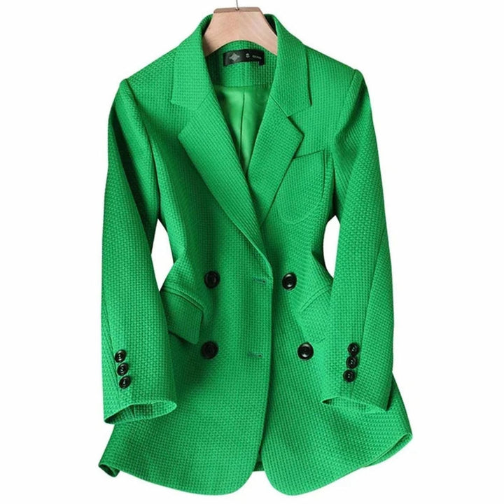 Women's Coat Double-Breasted Plaid Blazer Notched Lapel