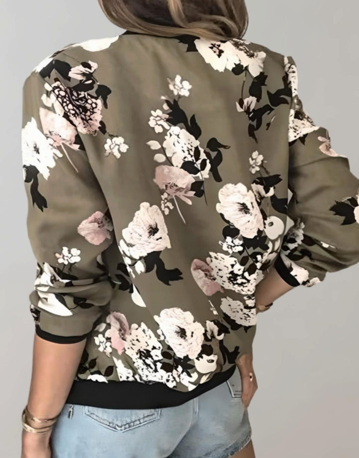 Women's Coat Floral Zip-Up Bomber Jacket