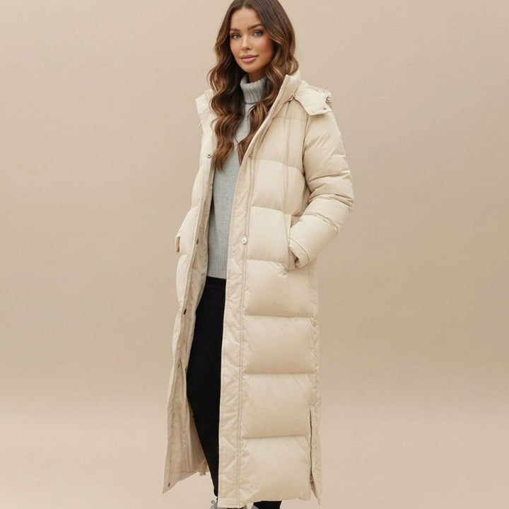 Women's Coat Long Hooded Down Puffer Water-Resistant Maxi - White
