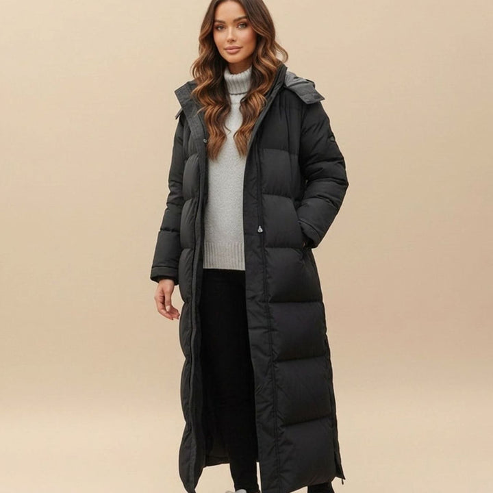 Women's Coat Long Hooded Down Puffer Water-Resistant Maxi - Black