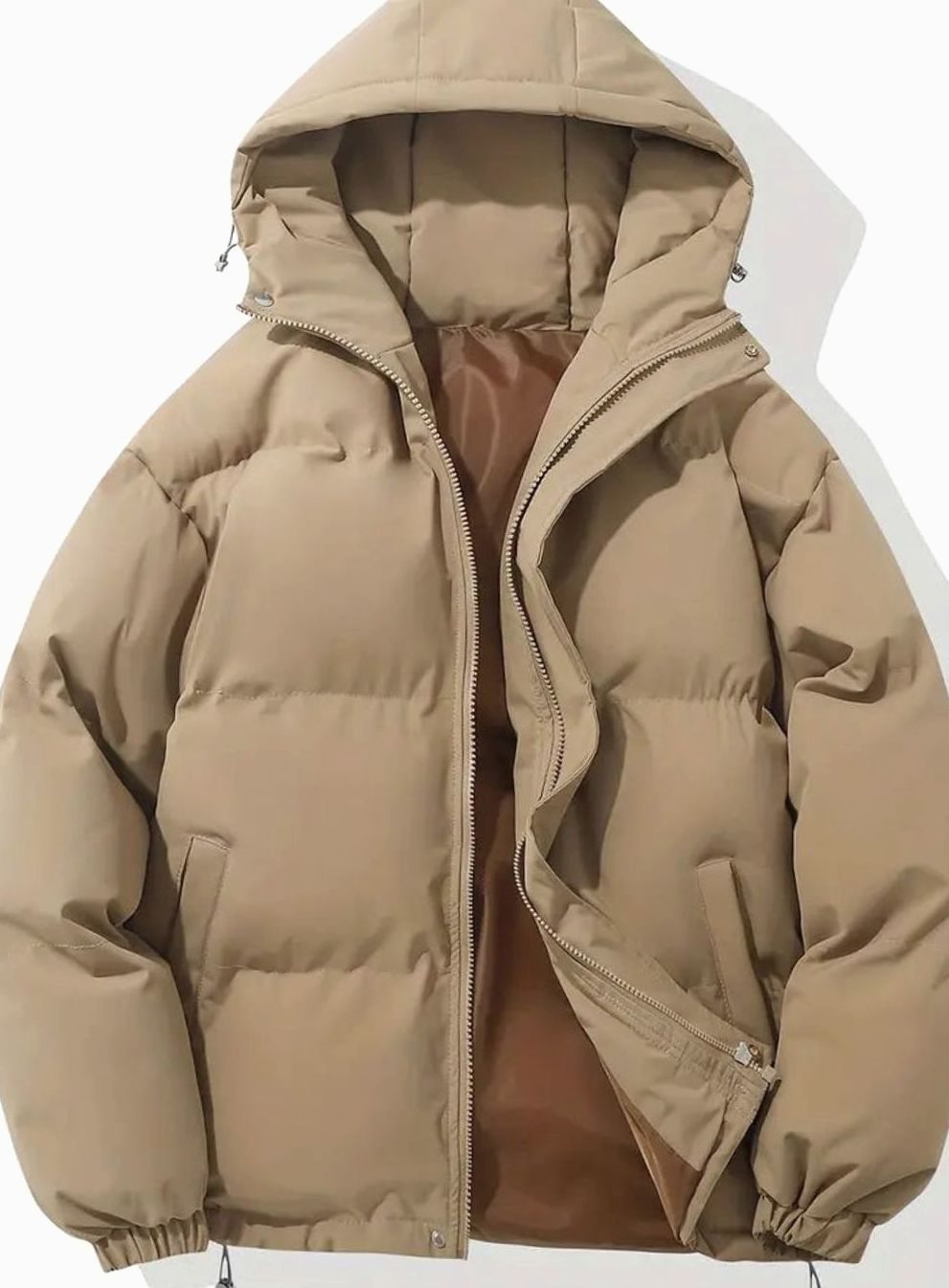 Women's Coat Quilted Hooded Puffer Zip-Up Winter Jacket - Khaki