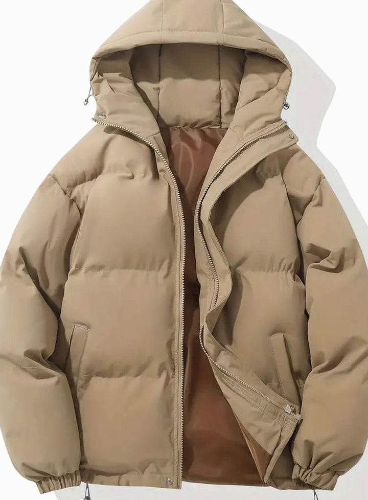 Women's Coat Quilted Hooded Puffer Zip-Up Winter Jacket - Khaki