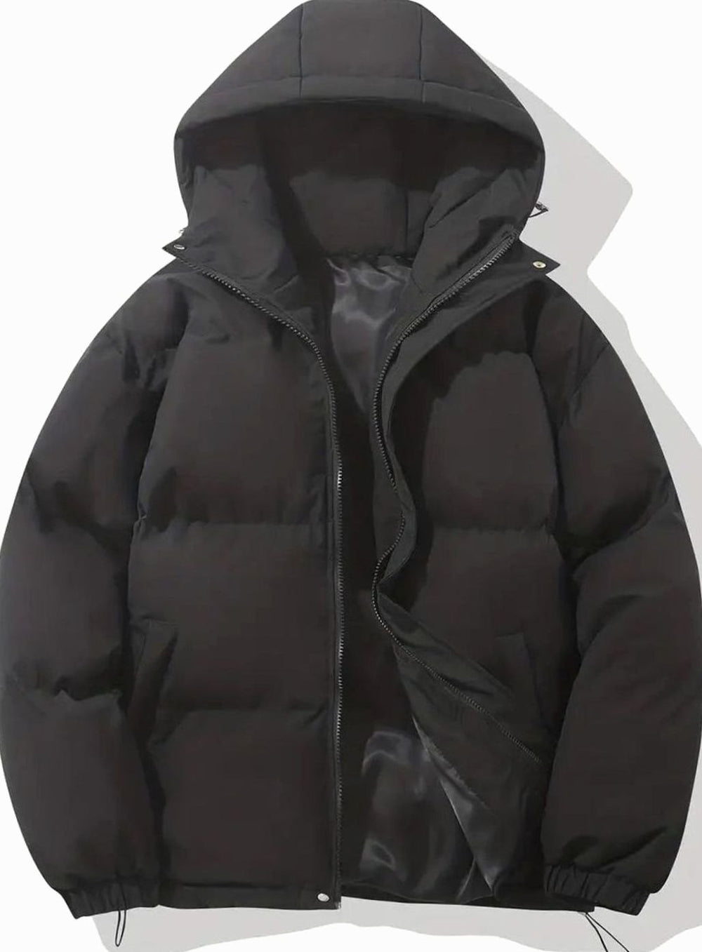 Women's Coat Quilted Hooded Puffer Zip-Up Winter Jacket - Black