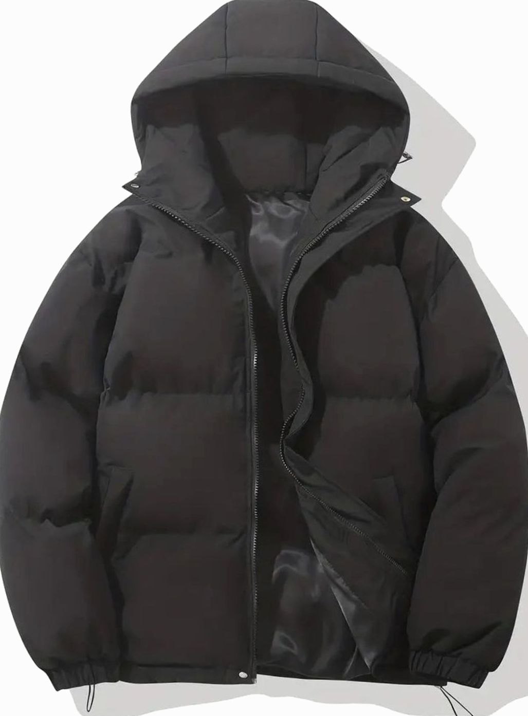 Women's Coat Quilted Hooded Puffer Zip-Up Winter Jacket - Black