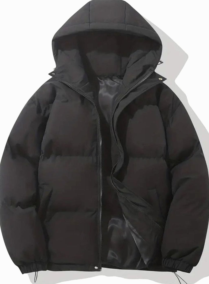 Women's Coat Quilted Hooded Puffer Zip-Up Winter Jacket - Black
