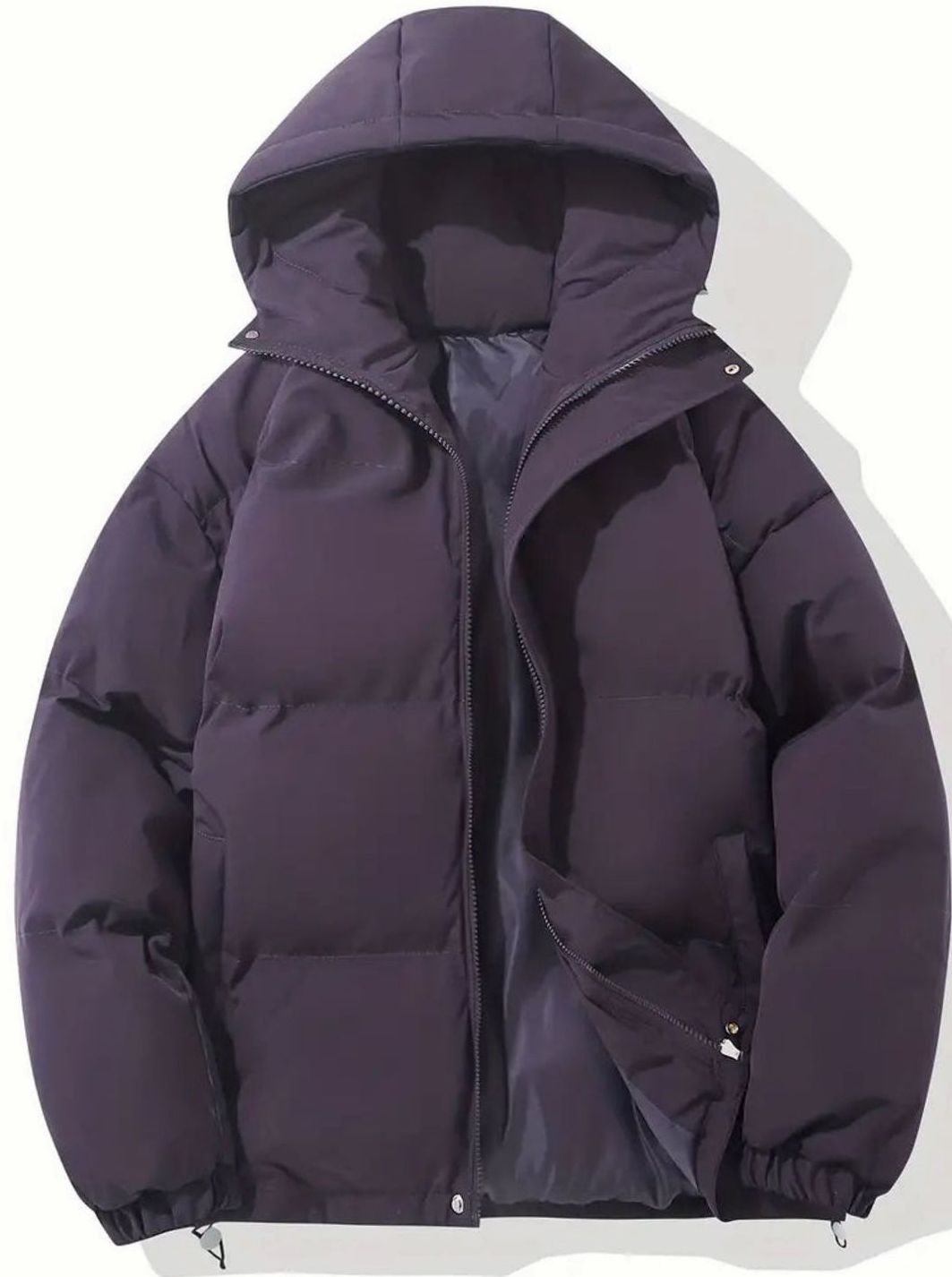 Women's Coat Quilted Hooded Puffer Zip-Up Winter Jacket - Purple